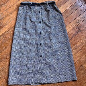 Vintage Black & White Plaid Houndstooth Midi Skirt Fall/Winter Buttonup Sz S
